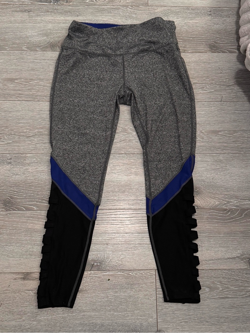Inspired Hearts Grey Leggings with Blue and Black Accents